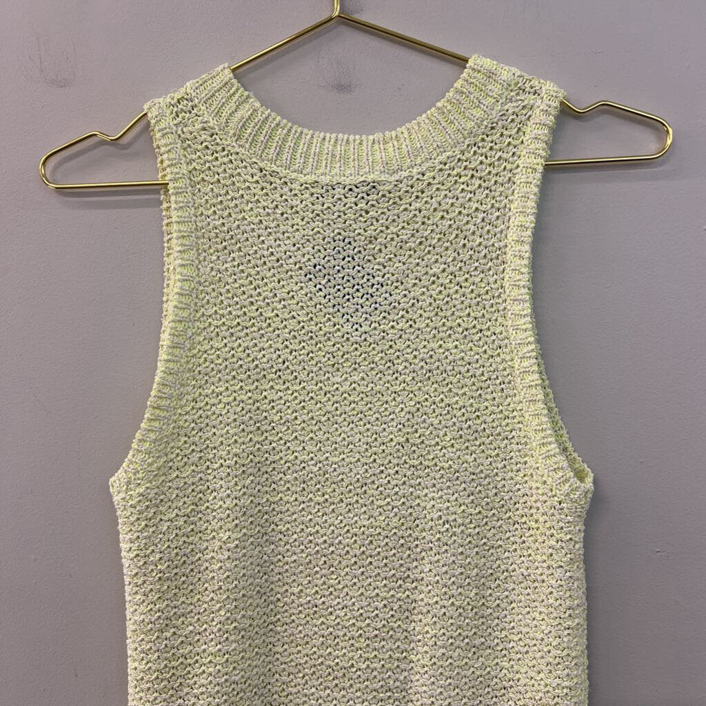 White and Warren Green Cable Knit Sleeveless Sweater Top Small