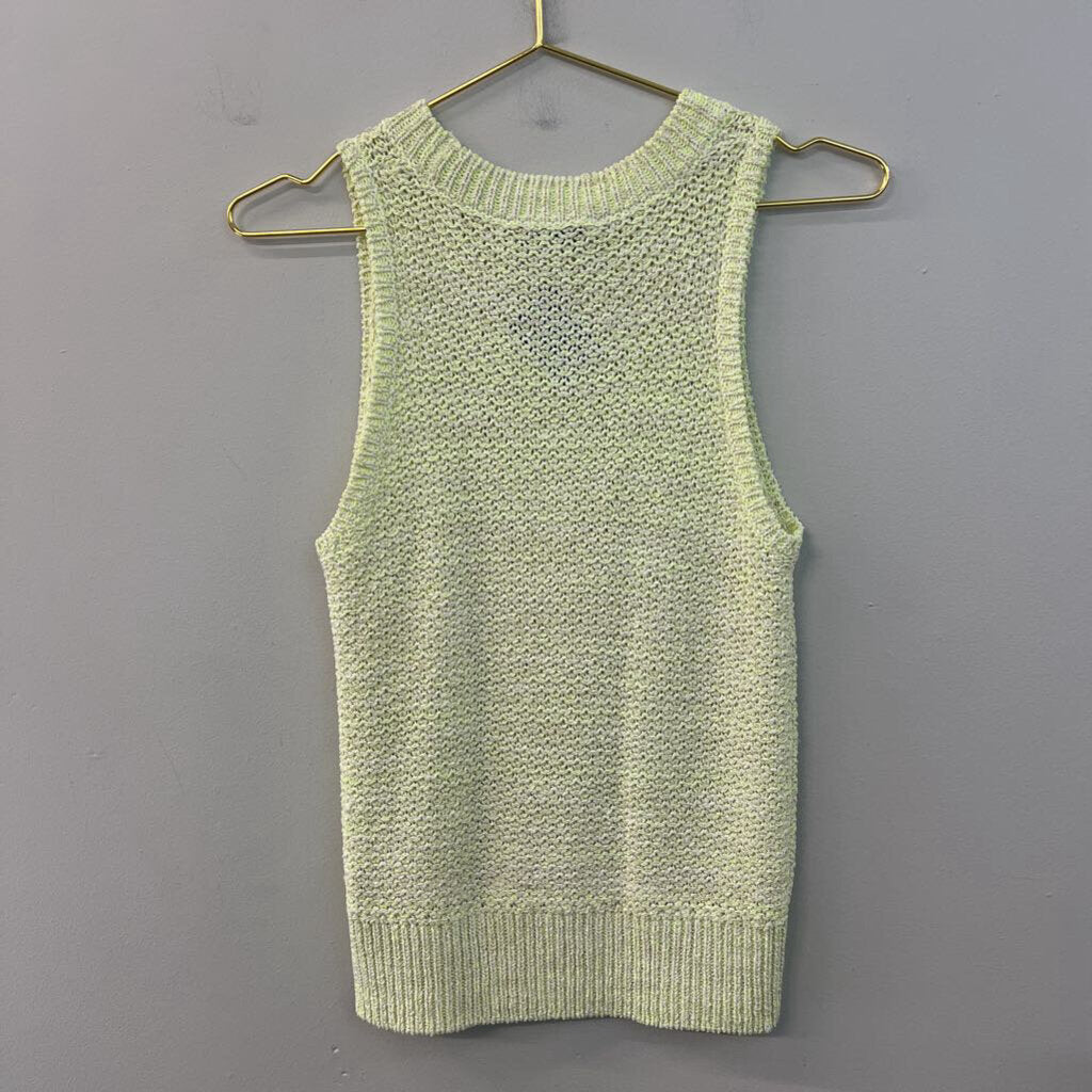 White and Warren Green Cable Knit Sleeveless Sweater Top Small