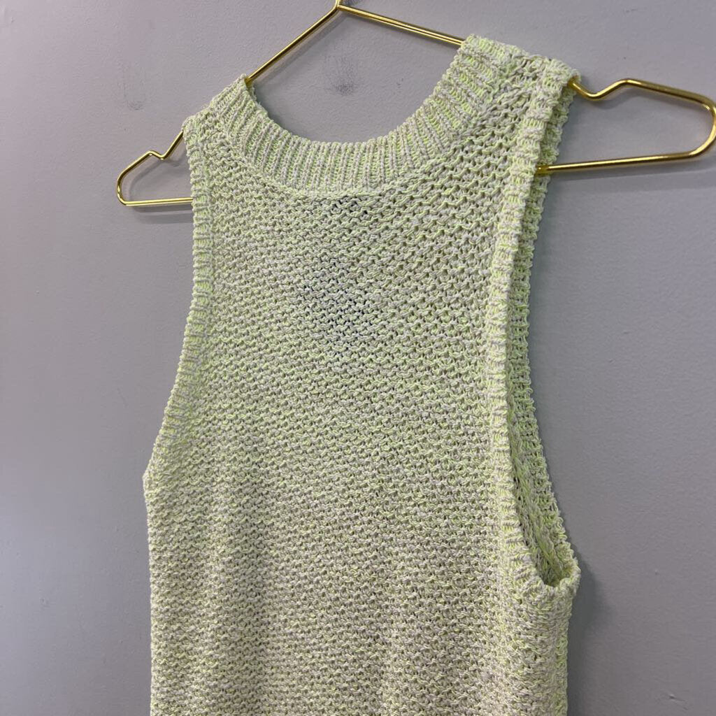 White and Warren Green Cable Knit Sleeveless Sweater Top Small