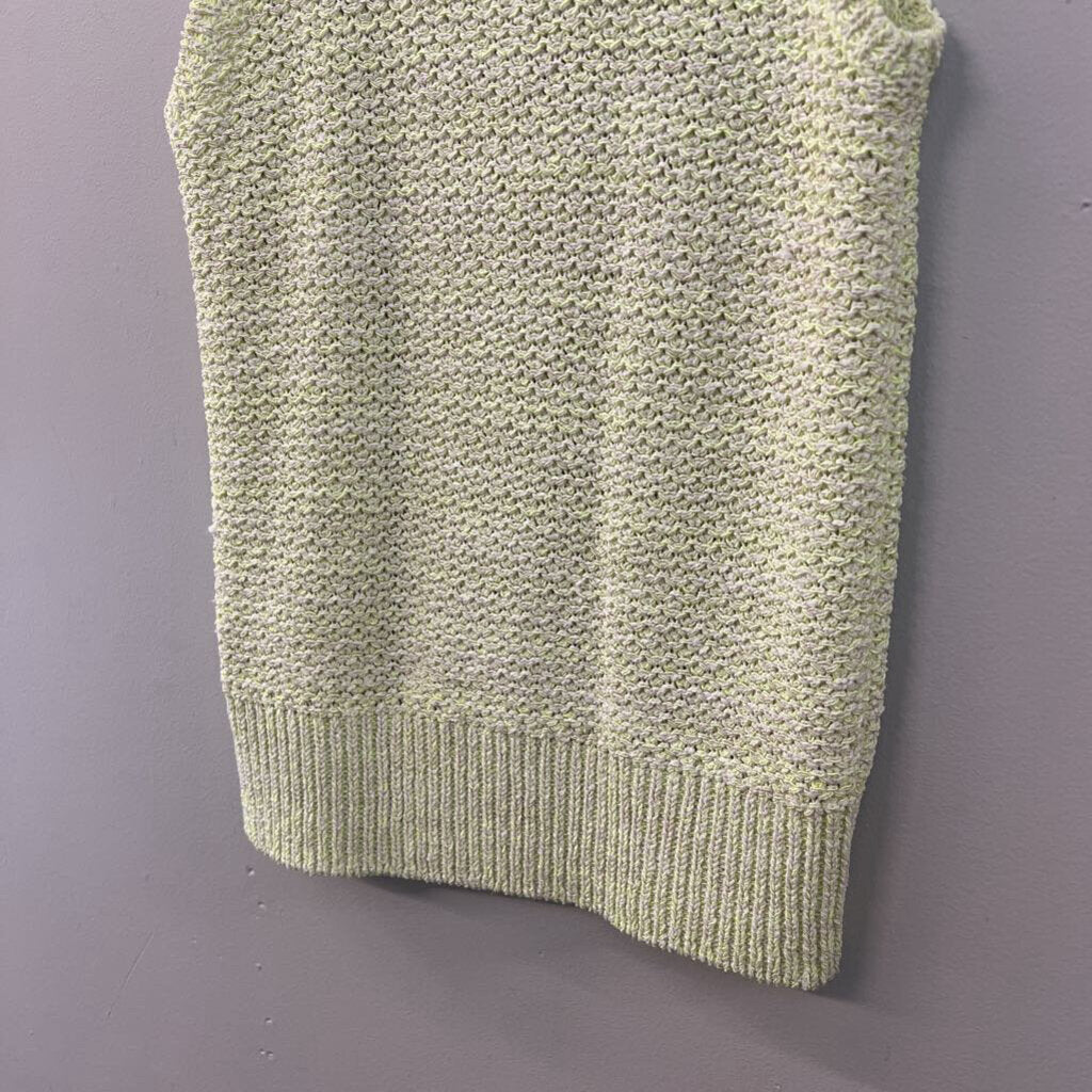 White and Warren Green Cable Knit Sleeveless Sweater Top Small