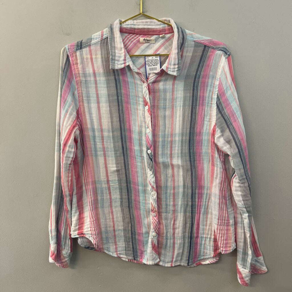 Dylan White/ Multi Striped Long Sleeve Button Down Top Medium