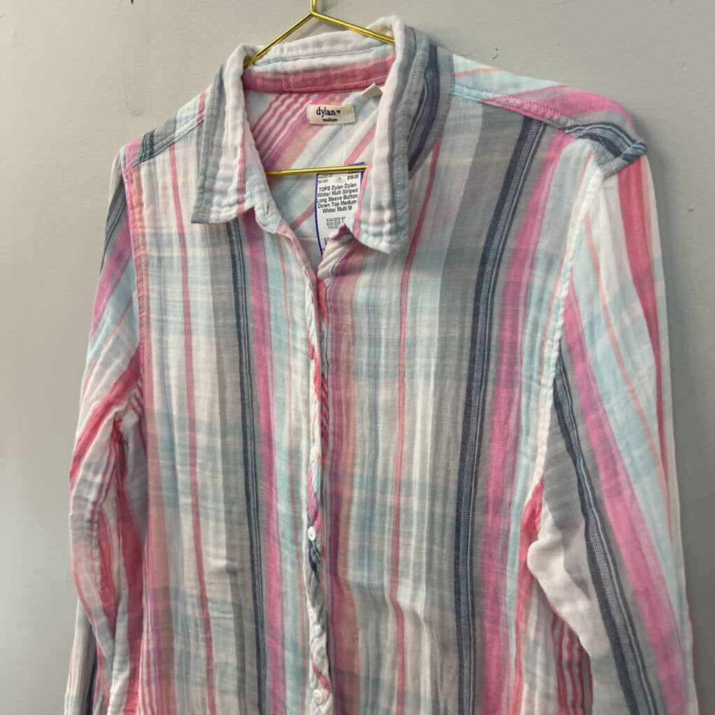 Dylan White/ Multi Striped Long Sleeve Button Down Top Medium