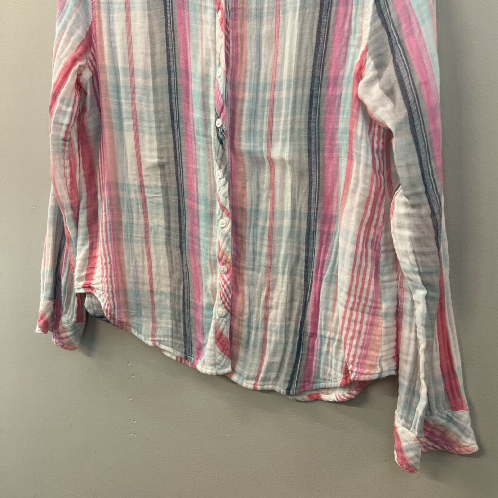 Dylan White/ Multi Striped Long Sleeve Button Down Top Medium