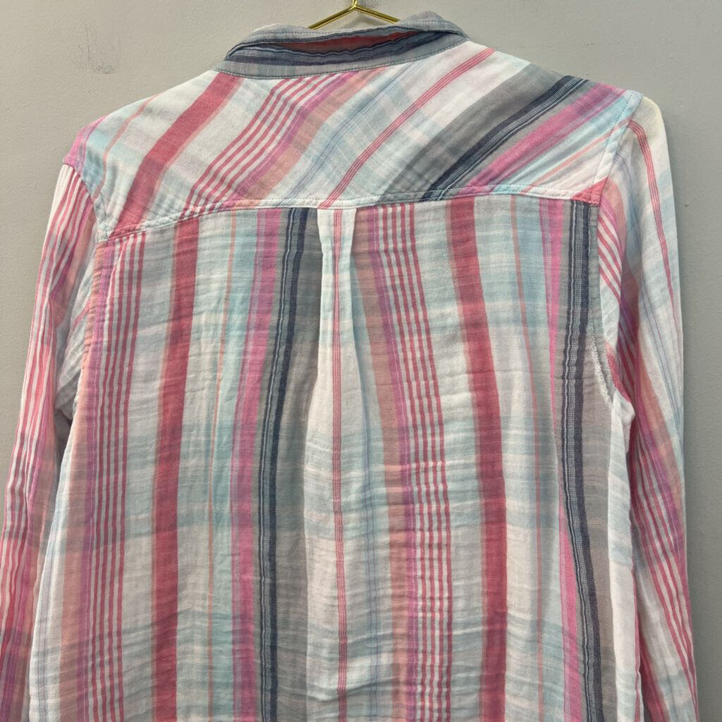 Dylan White/ Multi Striped Long Sleeve Button Down Top Medium