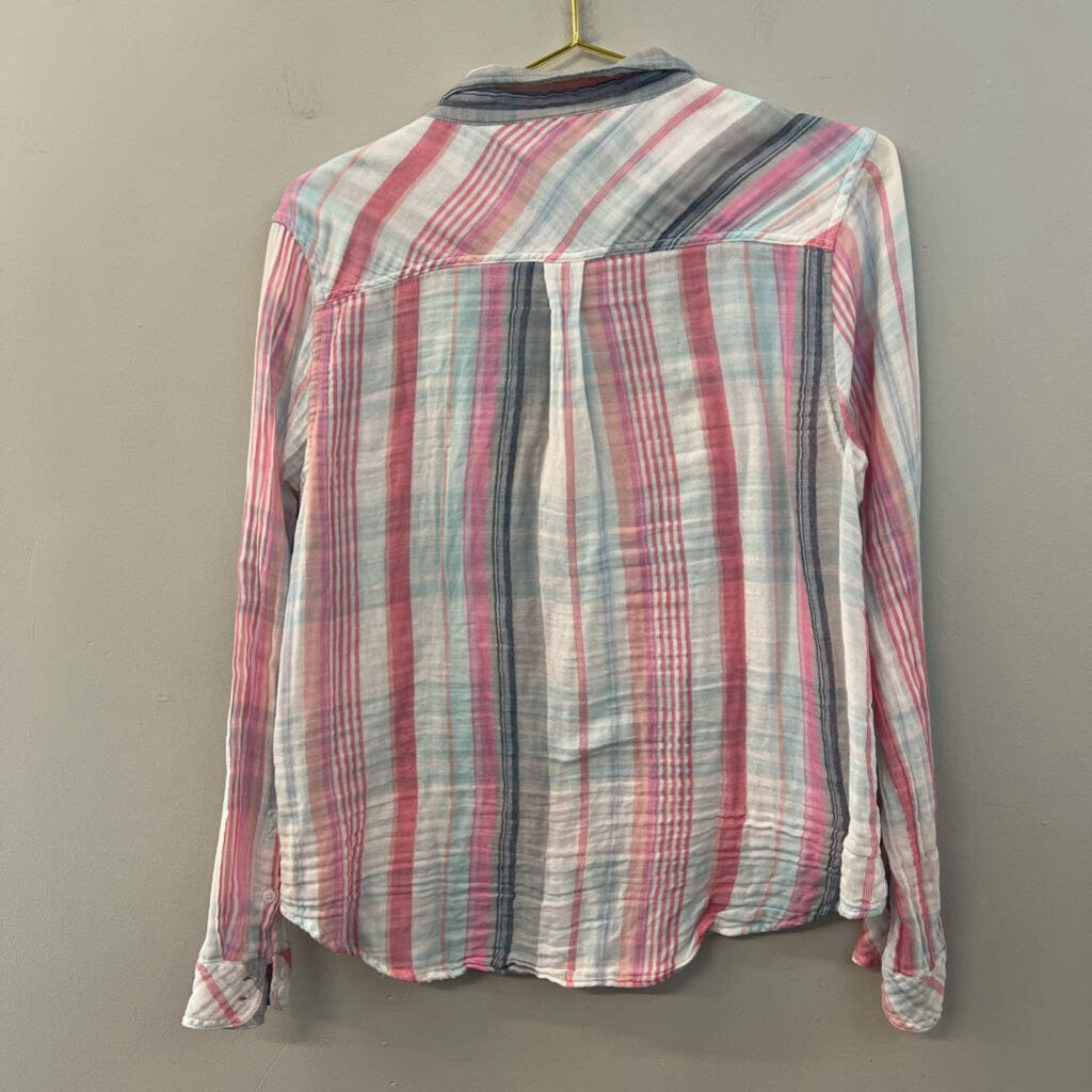 Dylan White/ Multi Striped Long Sleeve Button Down Top Medium