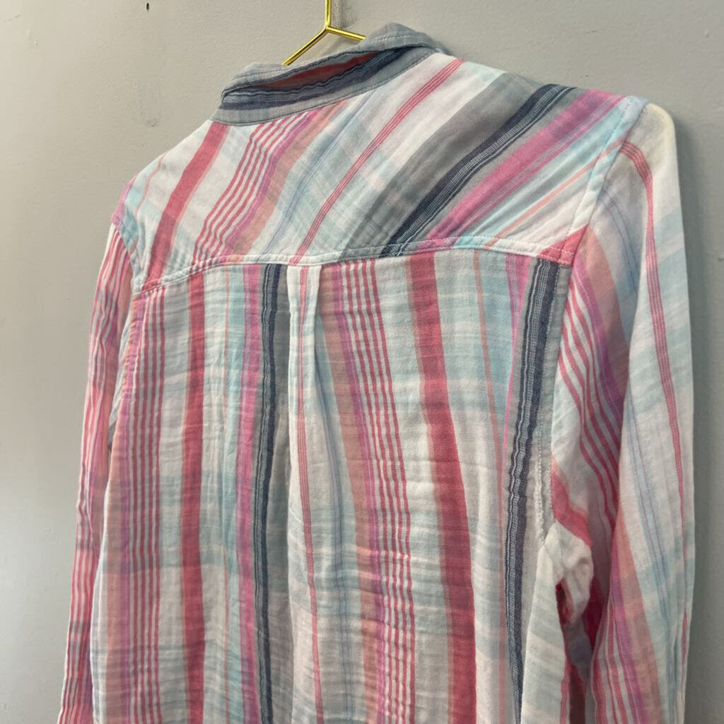 Dylan White/ Multi Striped Long Sleeve Button Down Top Medium