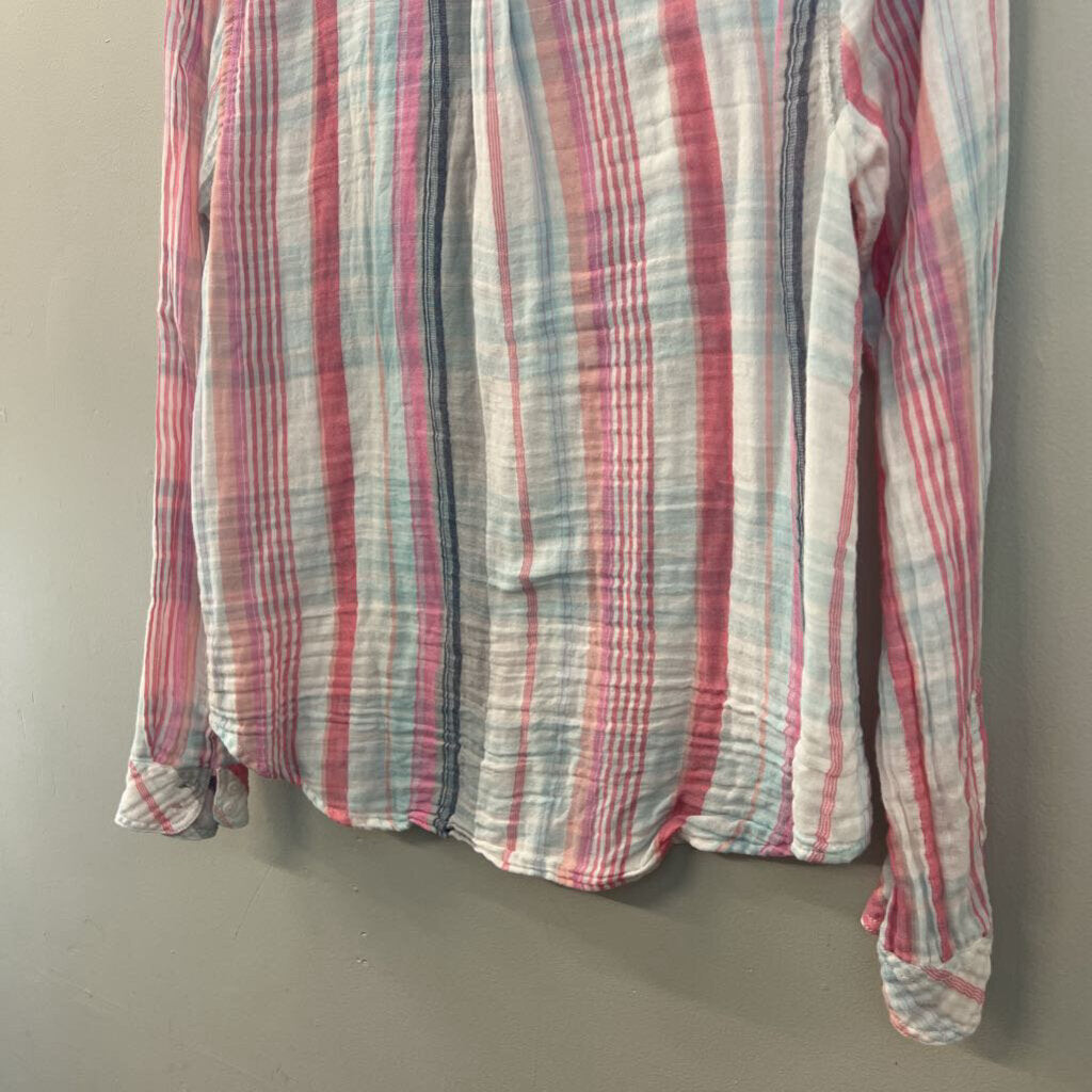 Dylan White/ Multi Striped Long Sleeve Button Down Top Medium