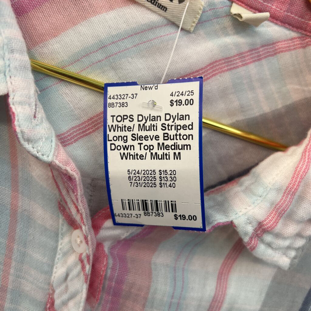 Dylan White/ Multi Striped Long Sleeve Button Down Top Medium