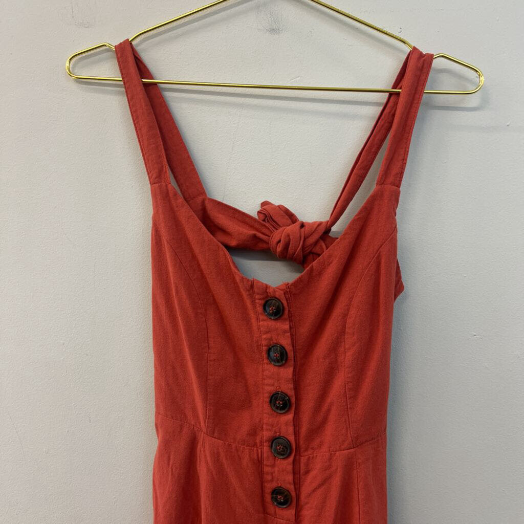 Burnt Orange Button Front Tie Back Jumpsuit Small