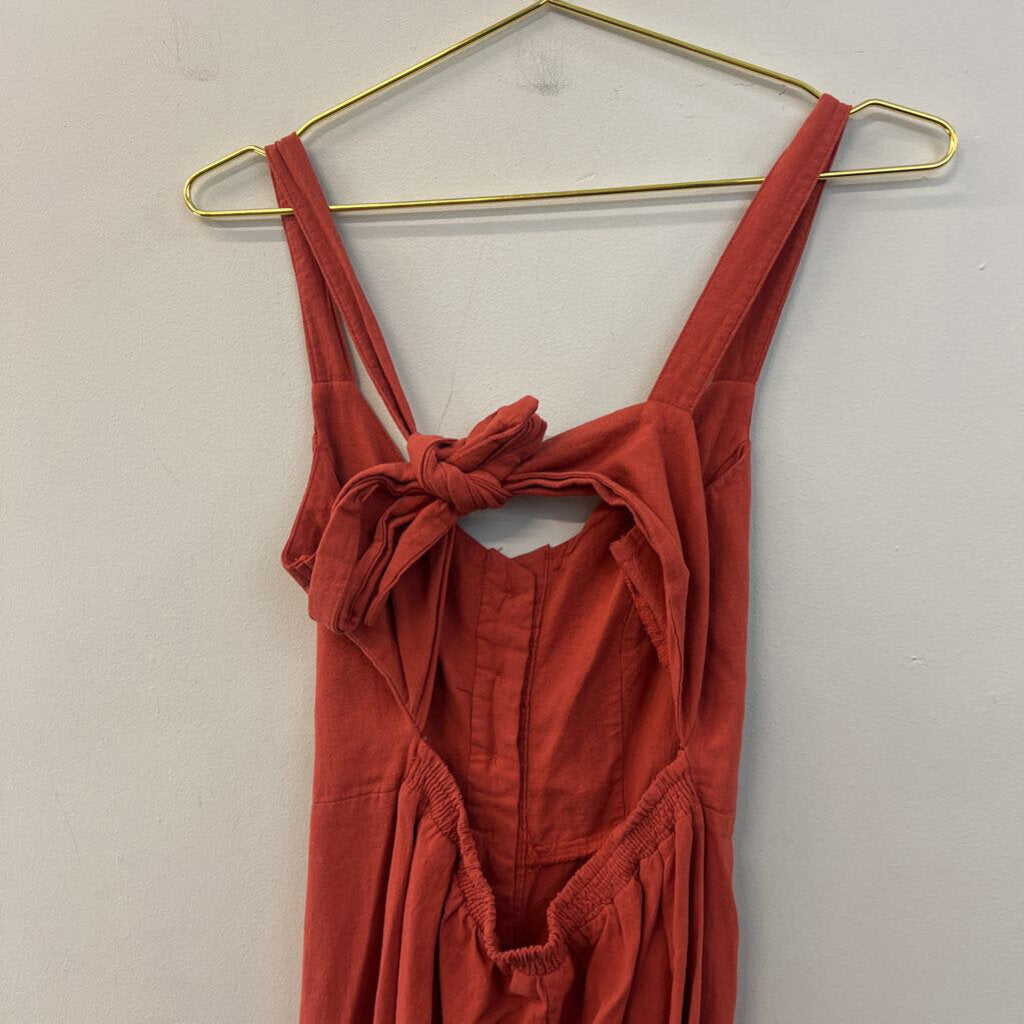 Burnt Orange Button Front Tie Back Jumpsuit Small