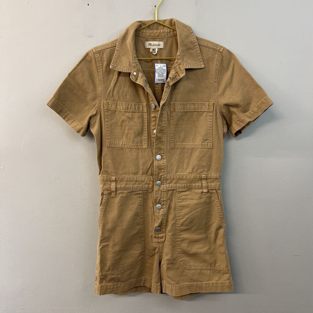Madewell Brown Denim Short Sleeve Button Front Romper Medium