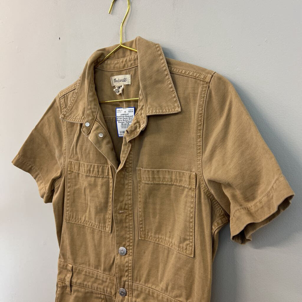 Madewell Brown Denim Short Sleeve Button Front Romper Medium