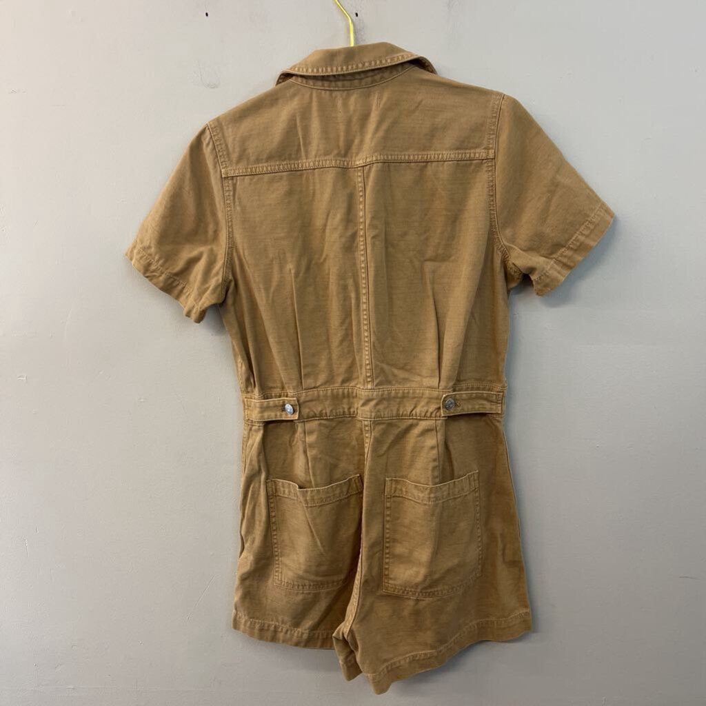Madewell Brown Denim Short Sleeve Button Front Romper Medium