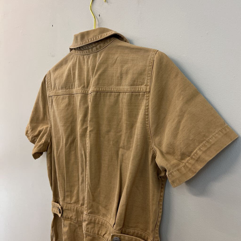 Madewell Brown Denim Short Sleeve Button Front Romper Medium