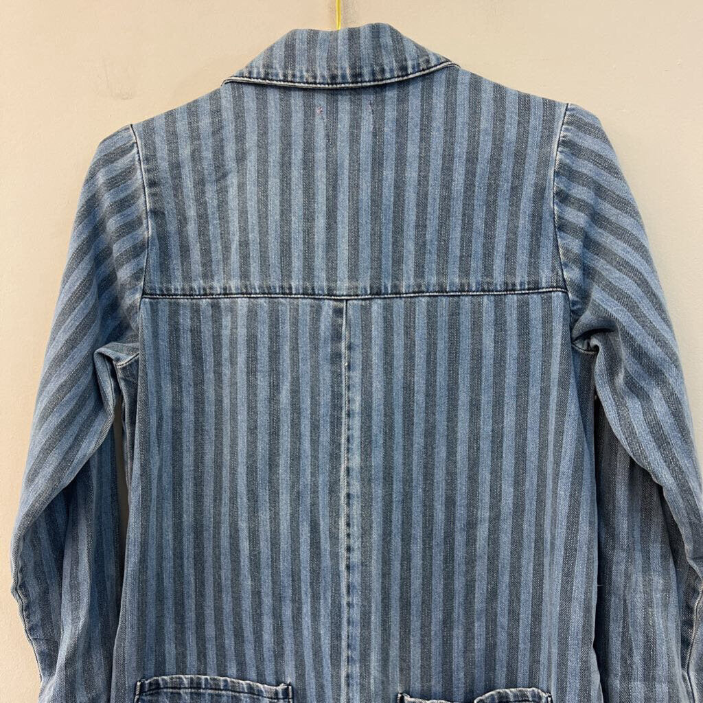 Show Me Your Mumu Blue Striped Denim Long Sleeve Romper Small
