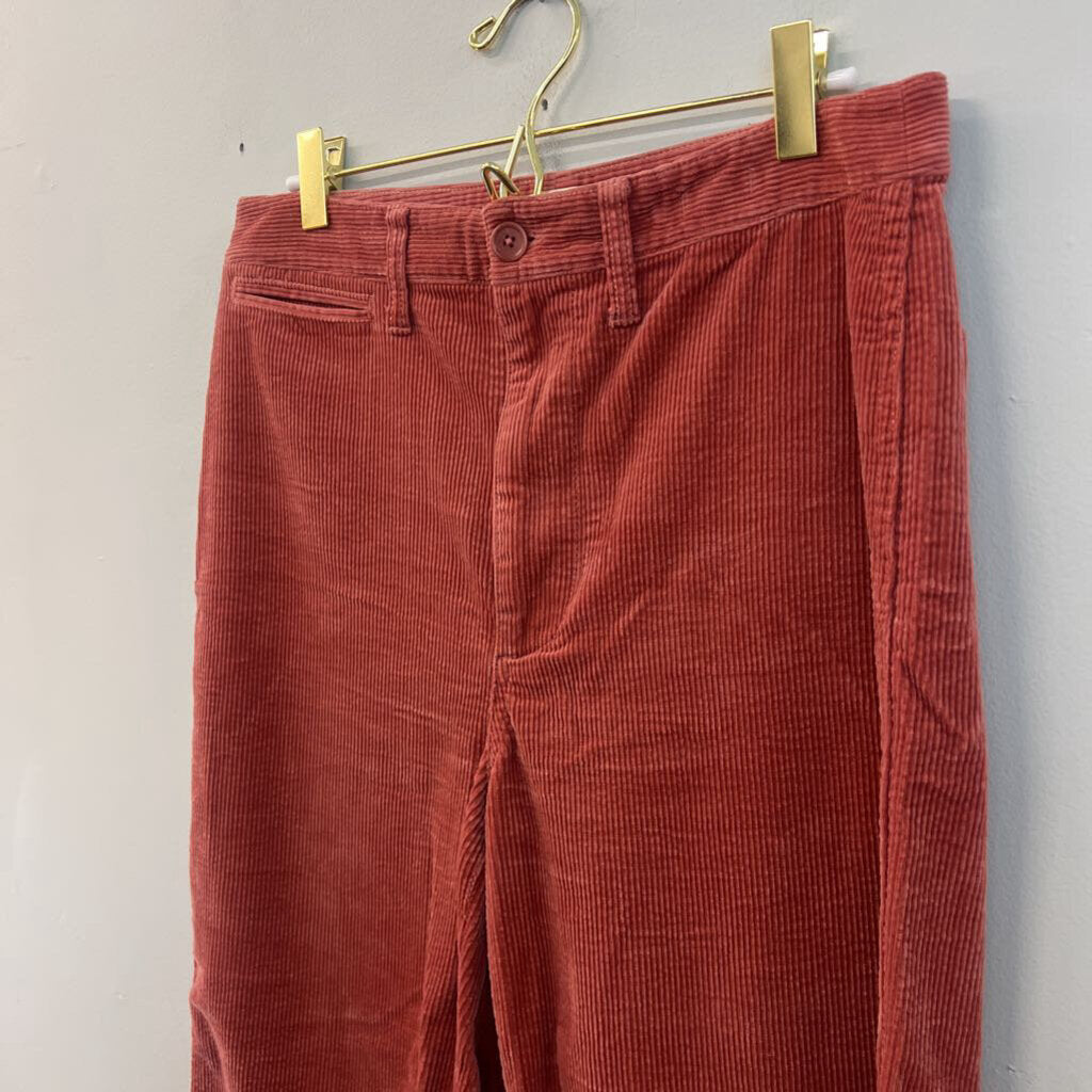 Madewell Red Corduroy Slim Emmett Wide Leg Crop Pants 27
