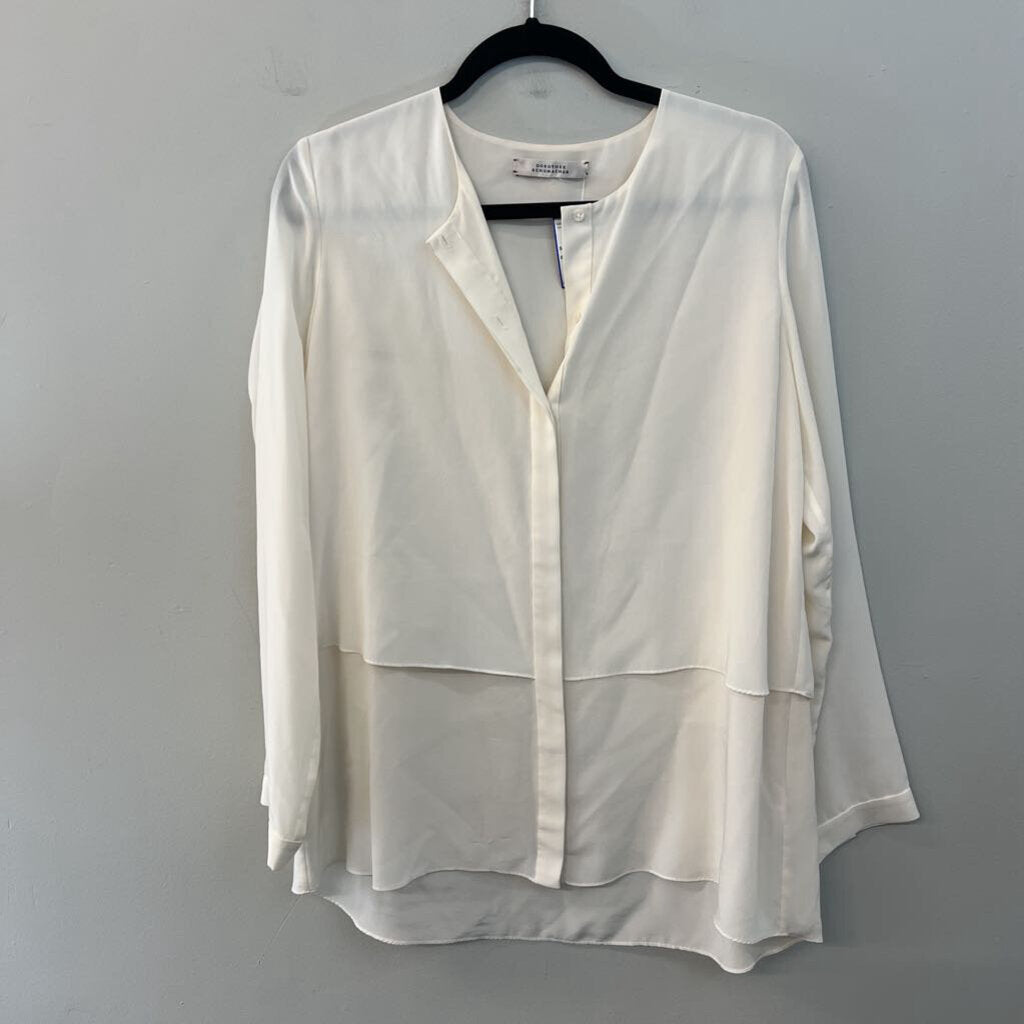 Dorothee Schumacher Cream 100% Silk Long Sleeve Button Front Top Medium