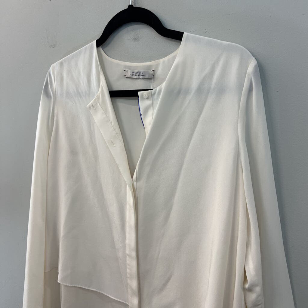Dorothee Schumacher Cream 100% Silk Long Sleeve Button Front Top Medium