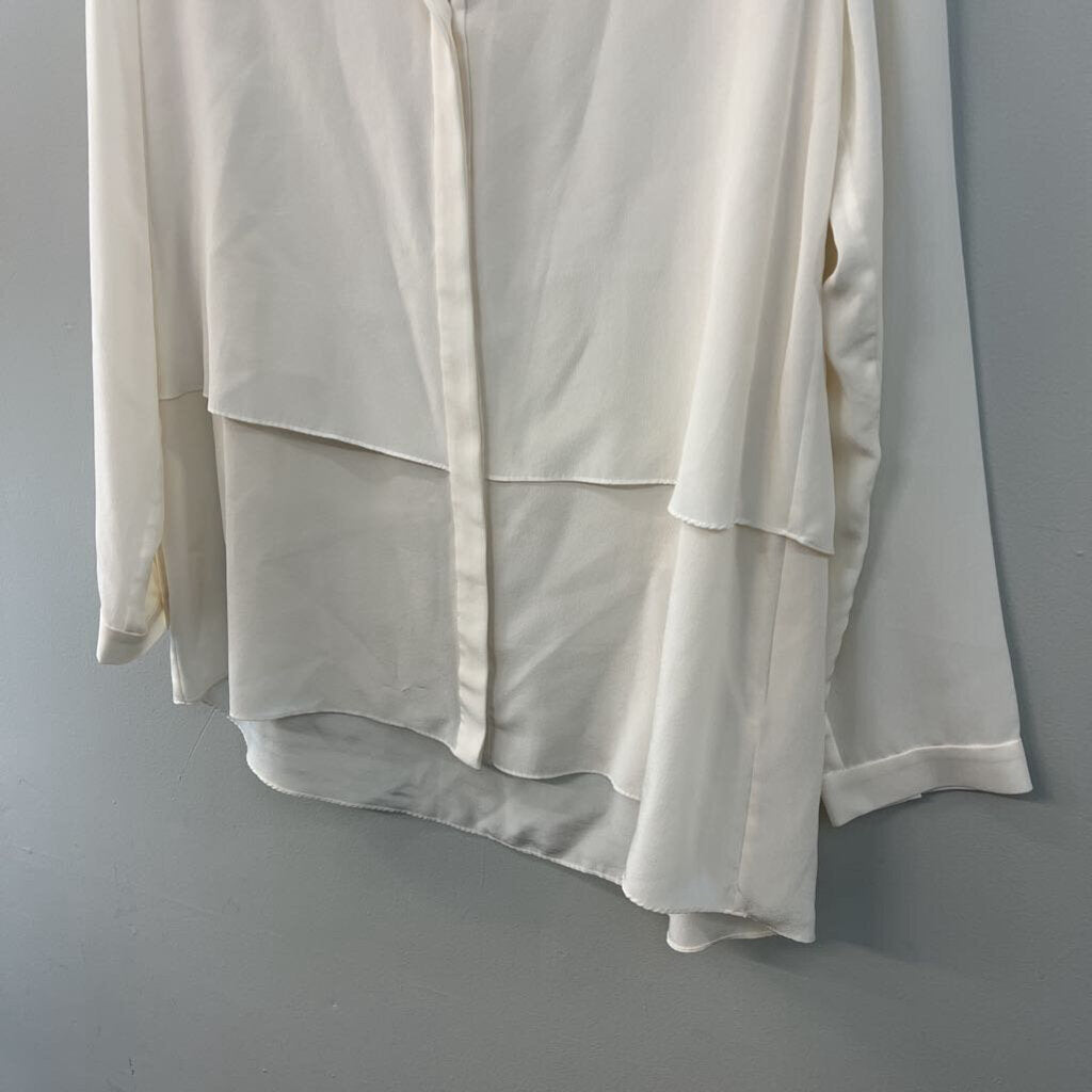 Dorothee Schumacher Cream 100% Silk Long Sleeve Button Front Top Medium