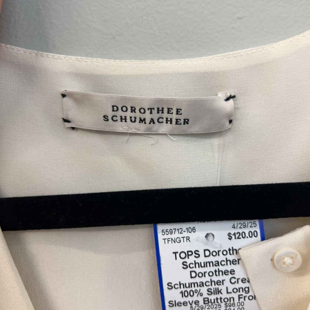 Dorothee Schumacher Cream 100% Silk Long Sleeve Button Front Top Medium