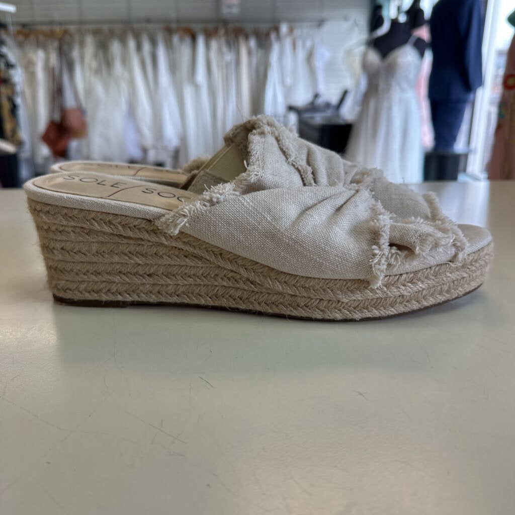Sole Society Cream Linen Platform Wedge Sandal Heels 9.5