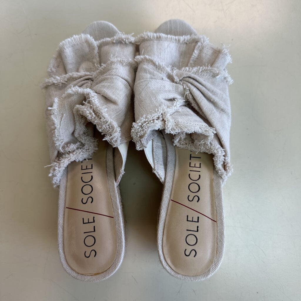 Sole Society Cream Linen Platform Wedge Sandal Heels 9.5