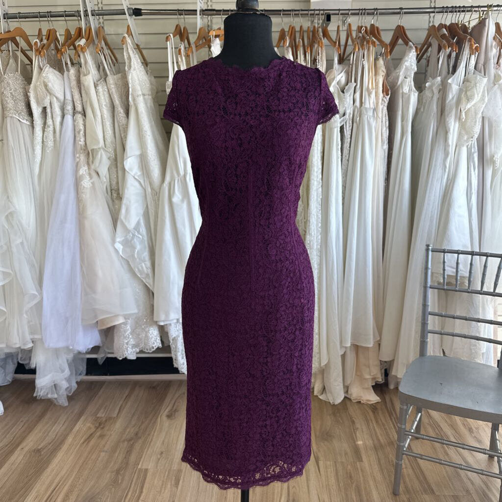 Adrianna Papell Purple Lace Short Sleeve Formal Dress 14