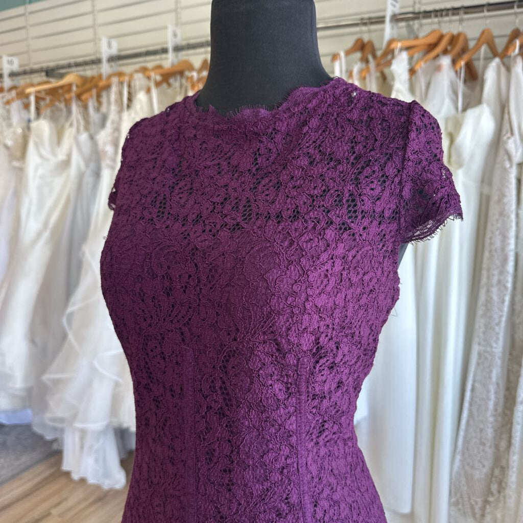 Adrianna Papell Purple Lace Short Sleeve Formal Dress 14