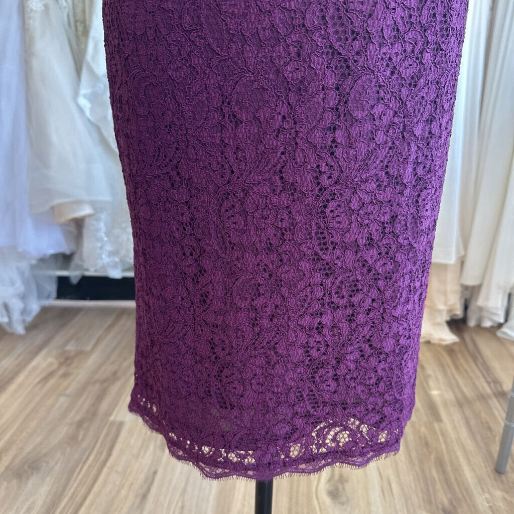 Adrianna Papell Purple Lace Short Sleeve Formal Dress 14