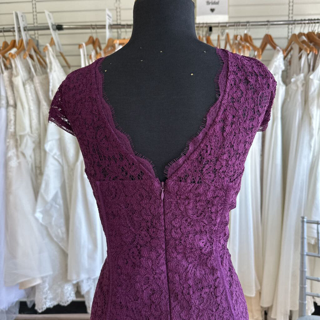 Adrianna Papell Purple Lace Short Sleeve Formal Dress 14