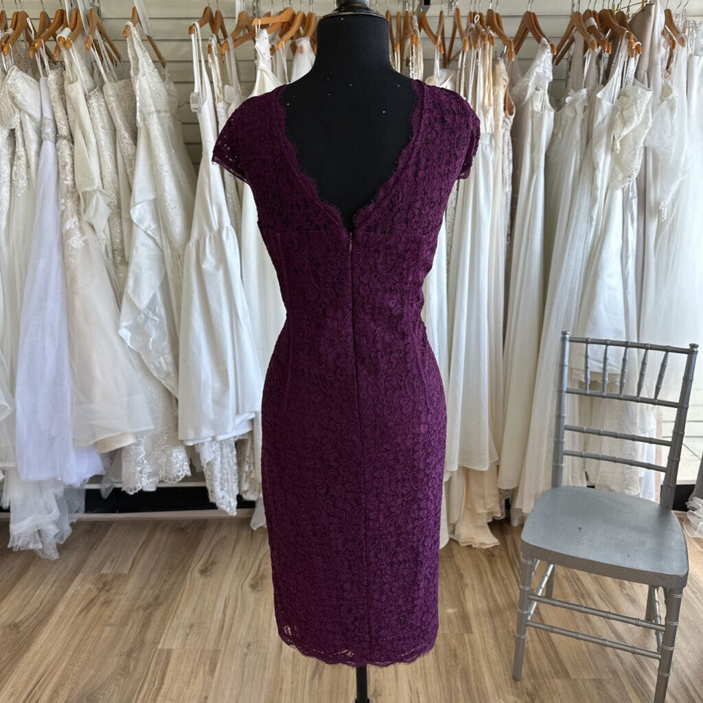 Adrianna Papell Purple Lace Short Sleeve Formal Dress 14