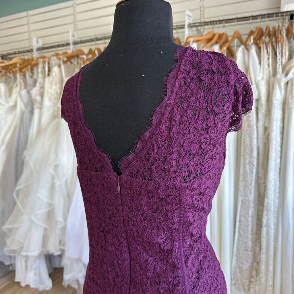 Adrianna Papell Purple Lace Short Sleeve Formal Dress 14