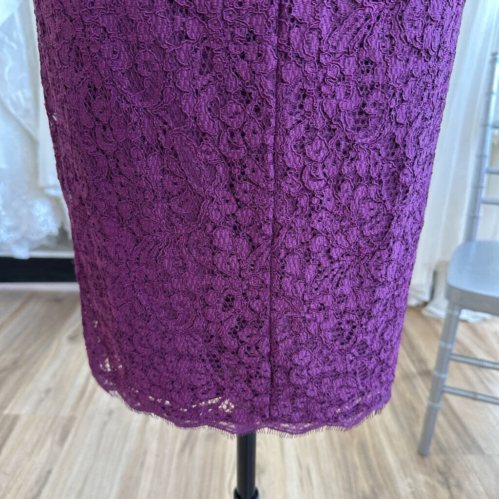 Adrianna Papell Purple Lace Short Sleeve Formal Dress 14
