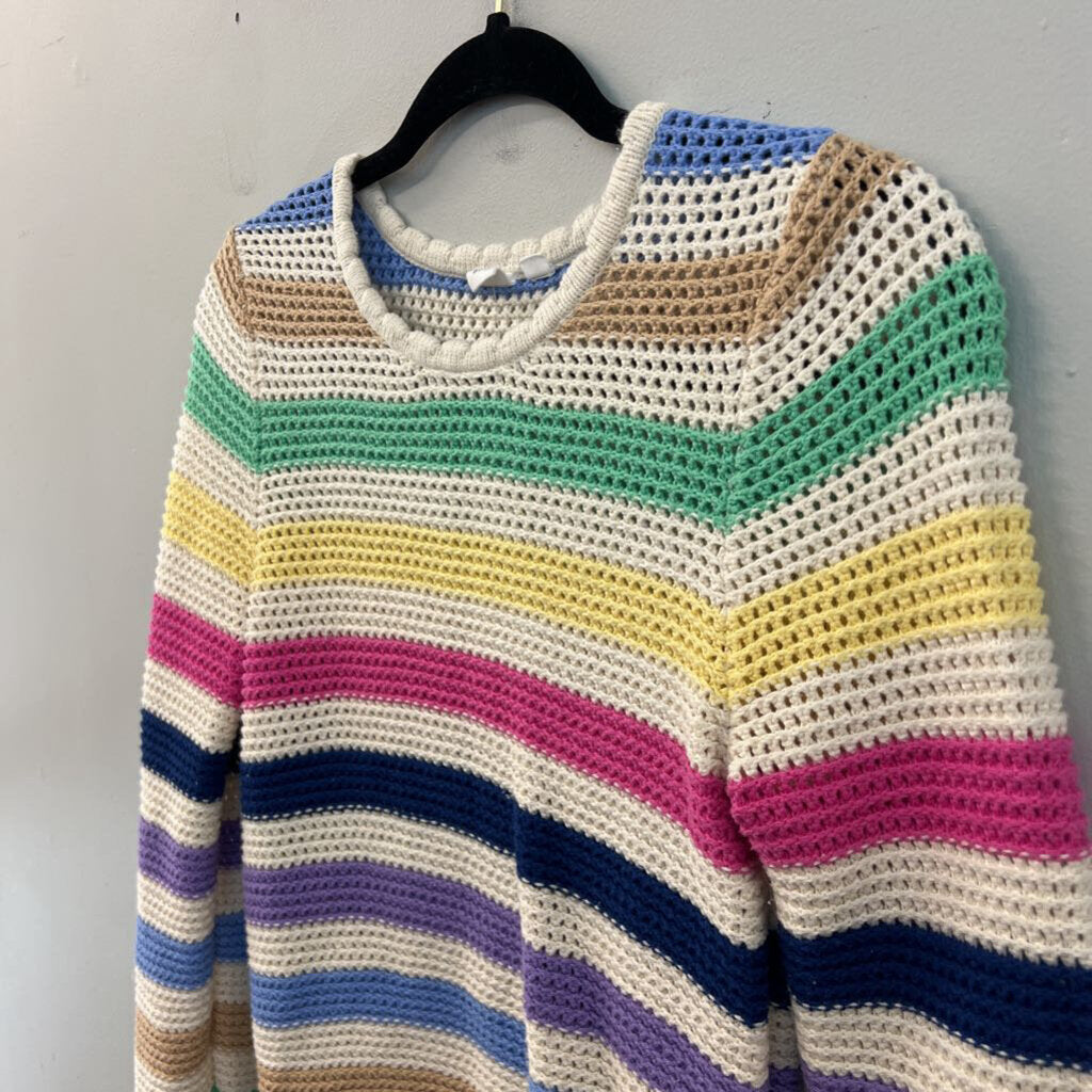 Gap Cream/ Multi Striped Knit Long Sleeve Sweater Top Extra Small