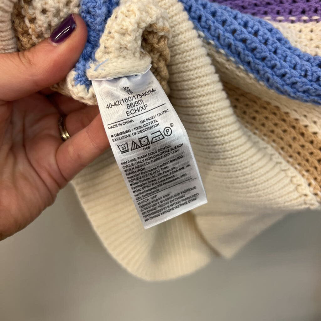 Gap Cream/ Multi Striped Knit Long Sleeve Sweater Top Extra Small