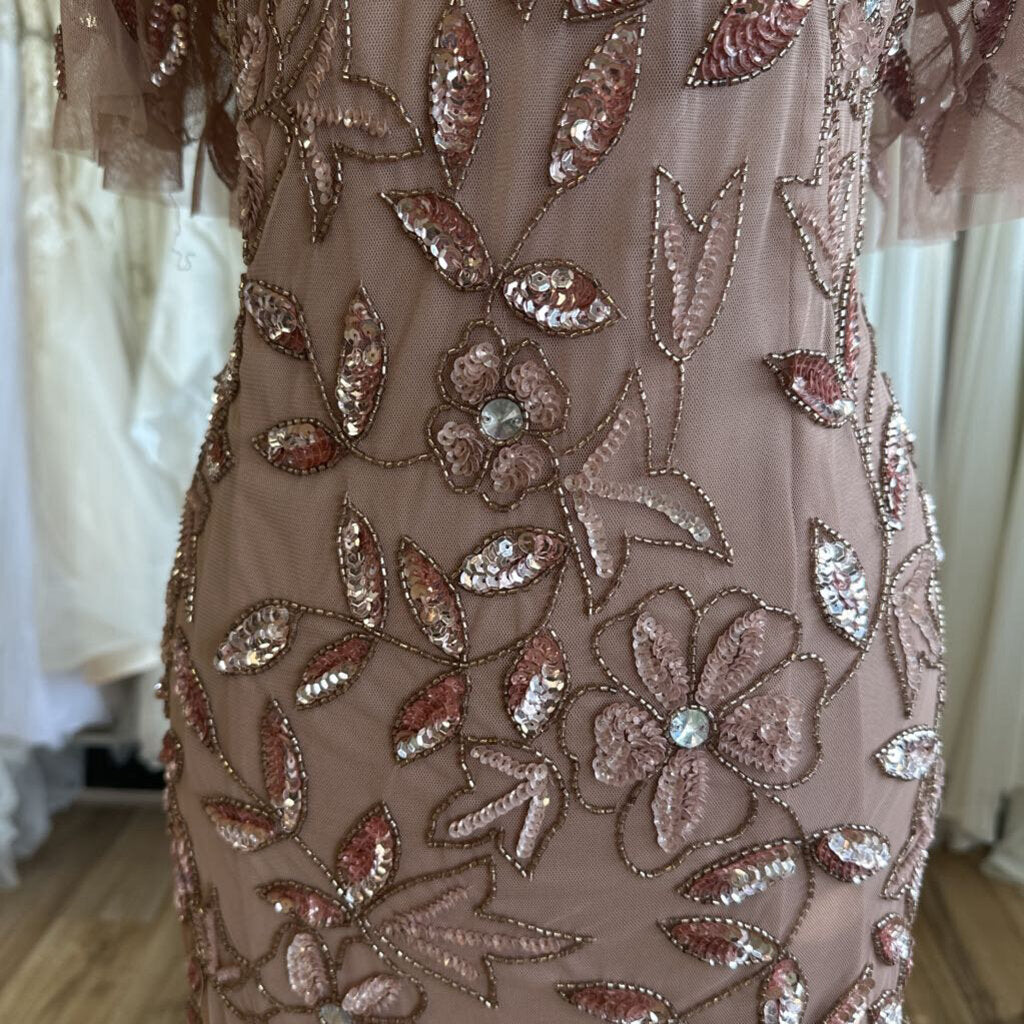 Adrianna Papell Sequin and Tulle Flutter Sleeve Dress 12P