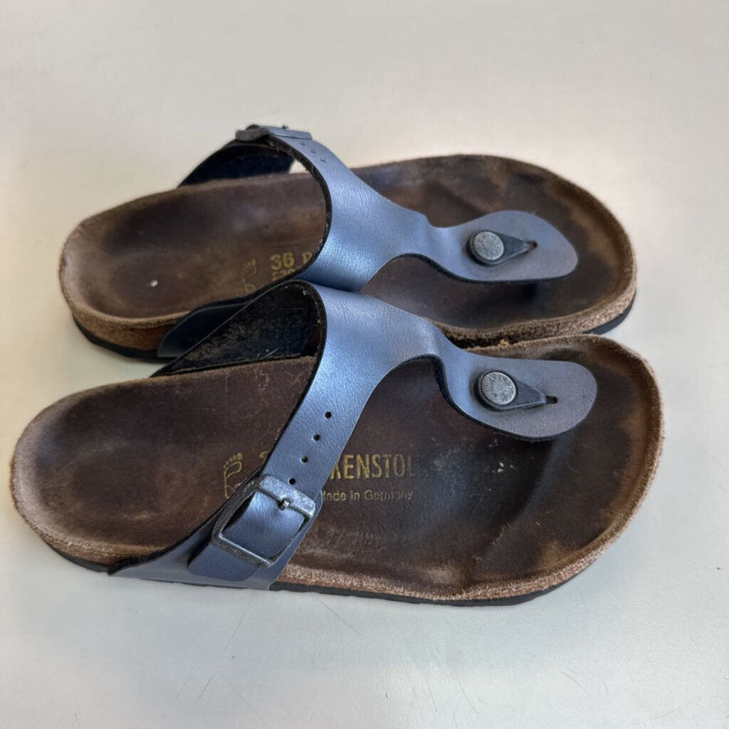 Birkenstock Grey Leather Strap Sandals 36