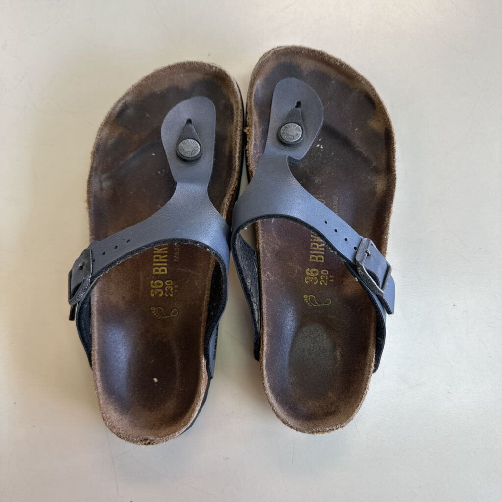 Birkenstock Grey Leather Strap Sandals 36