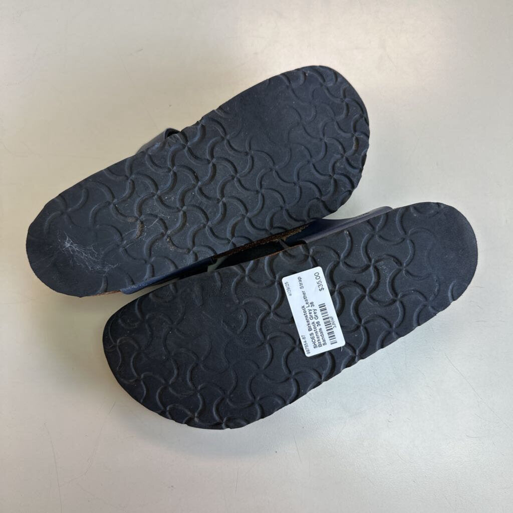 Birkenstock Grey Leather Strap Sandals 36