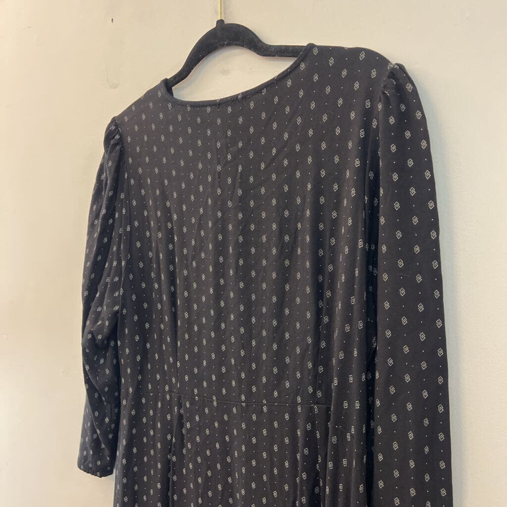 Able Black/ Cream Print Long Sleeve Midi Dress Extra Large