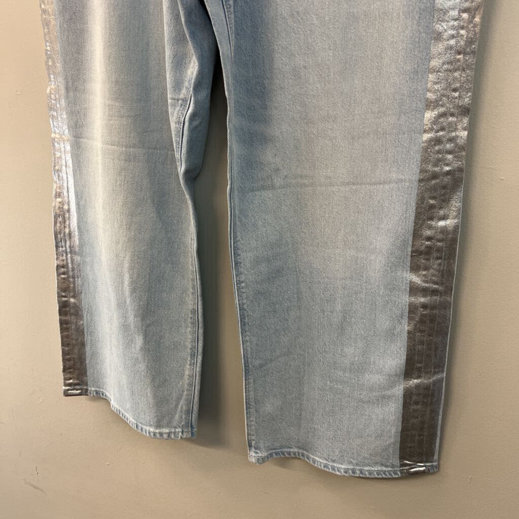 American Eagle Light Wash Metallic Silver Stripe Stovepipe Jeans 18