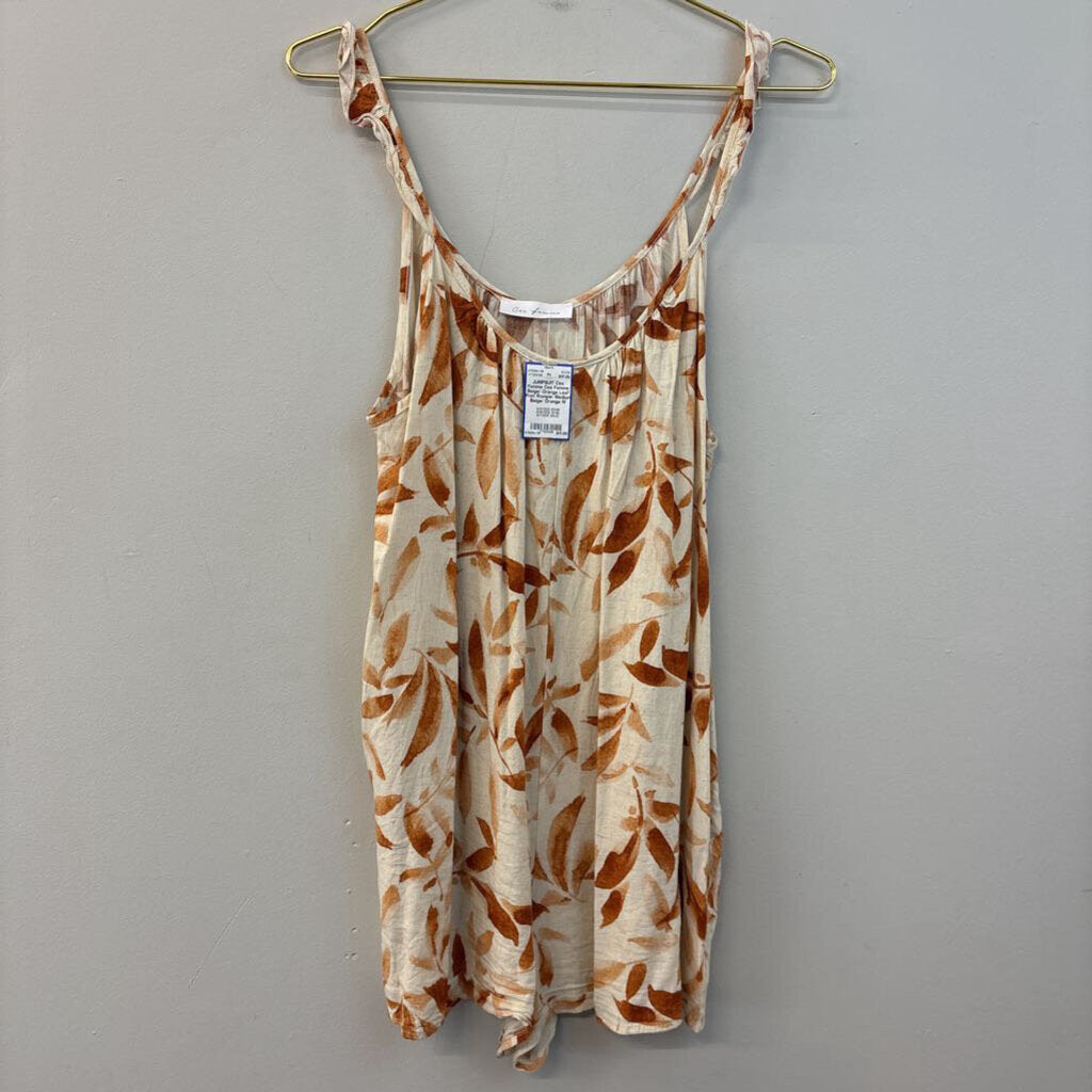 Ces Femme Beige/ Orange Leaf Print Romper Medium