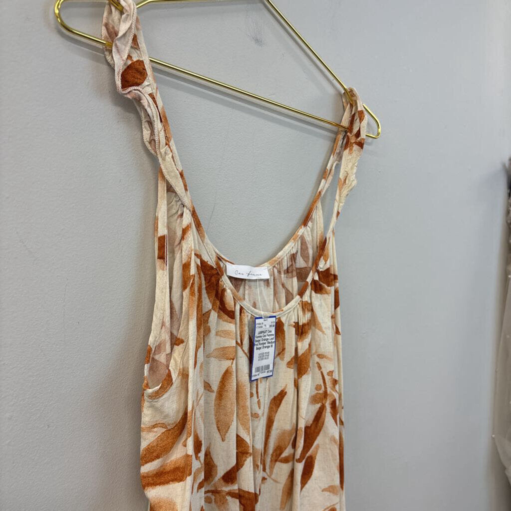 Ces Femme Beige/ Orange Leaf Print Romper Medium