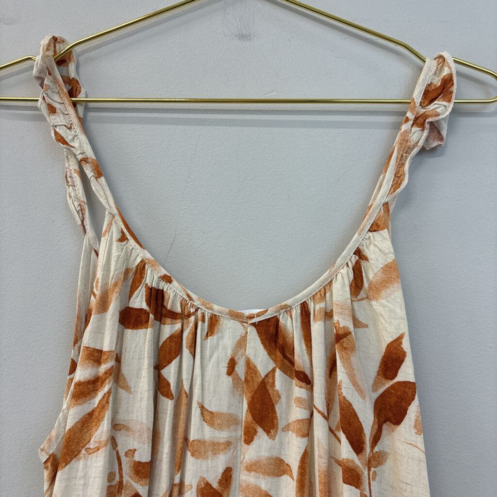 Ces Femme Beige/ Orange Leaf Print Romper Medium