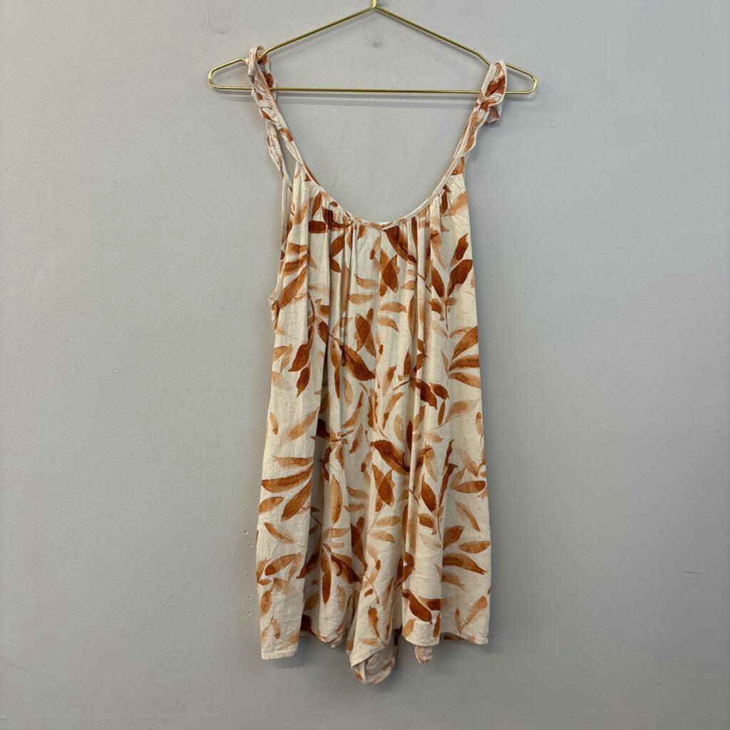 Ces Femme Beige/ Orange Leaf Print Romper Medium