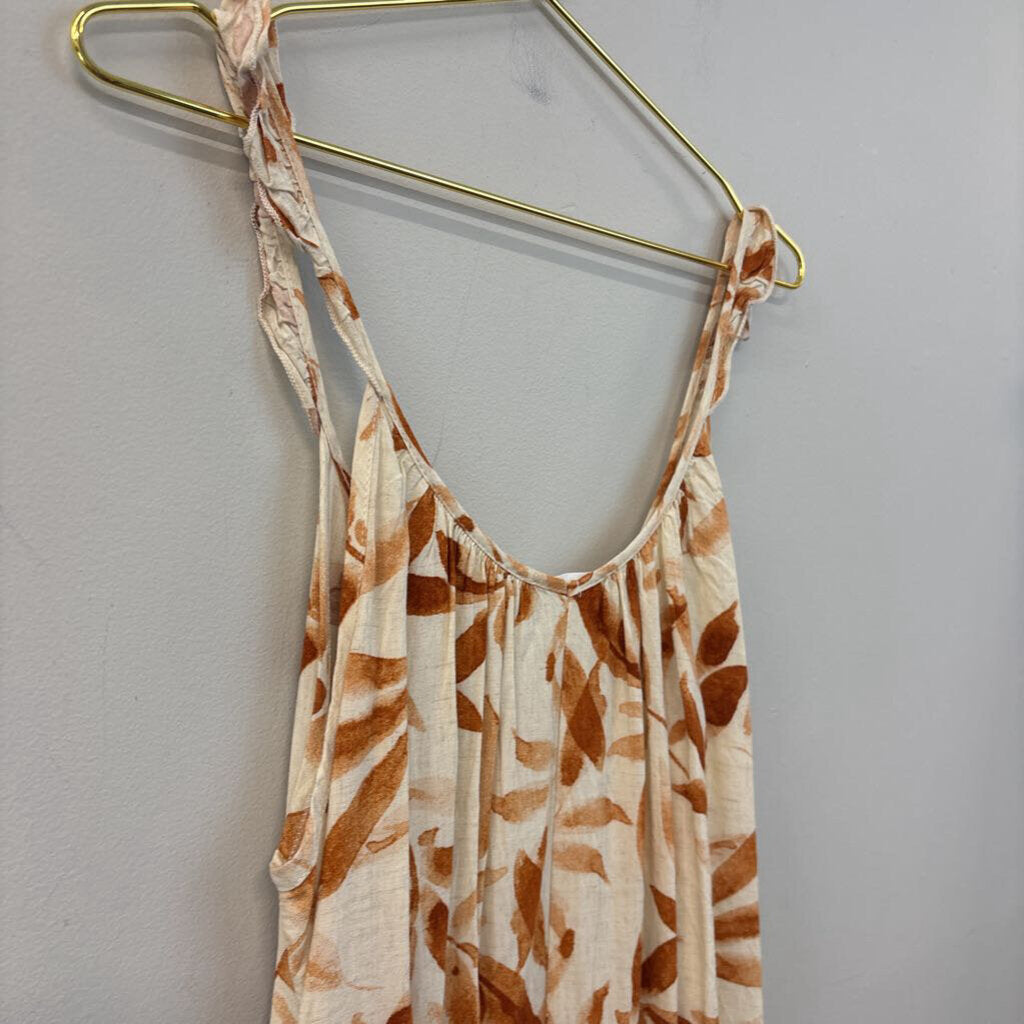 Ces Femme Beige/ Orange Leaf Print Romper Medium