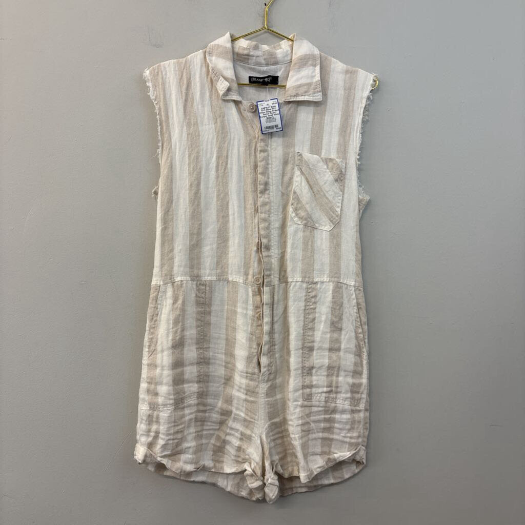 Blank NYC White/ Beige Striped Button Down Romper Small