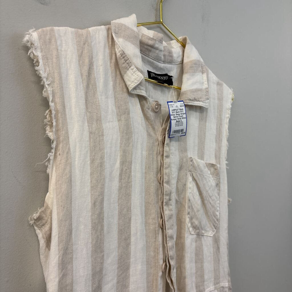 Blank NYC White/ Beige Striped Button Down Romper Small