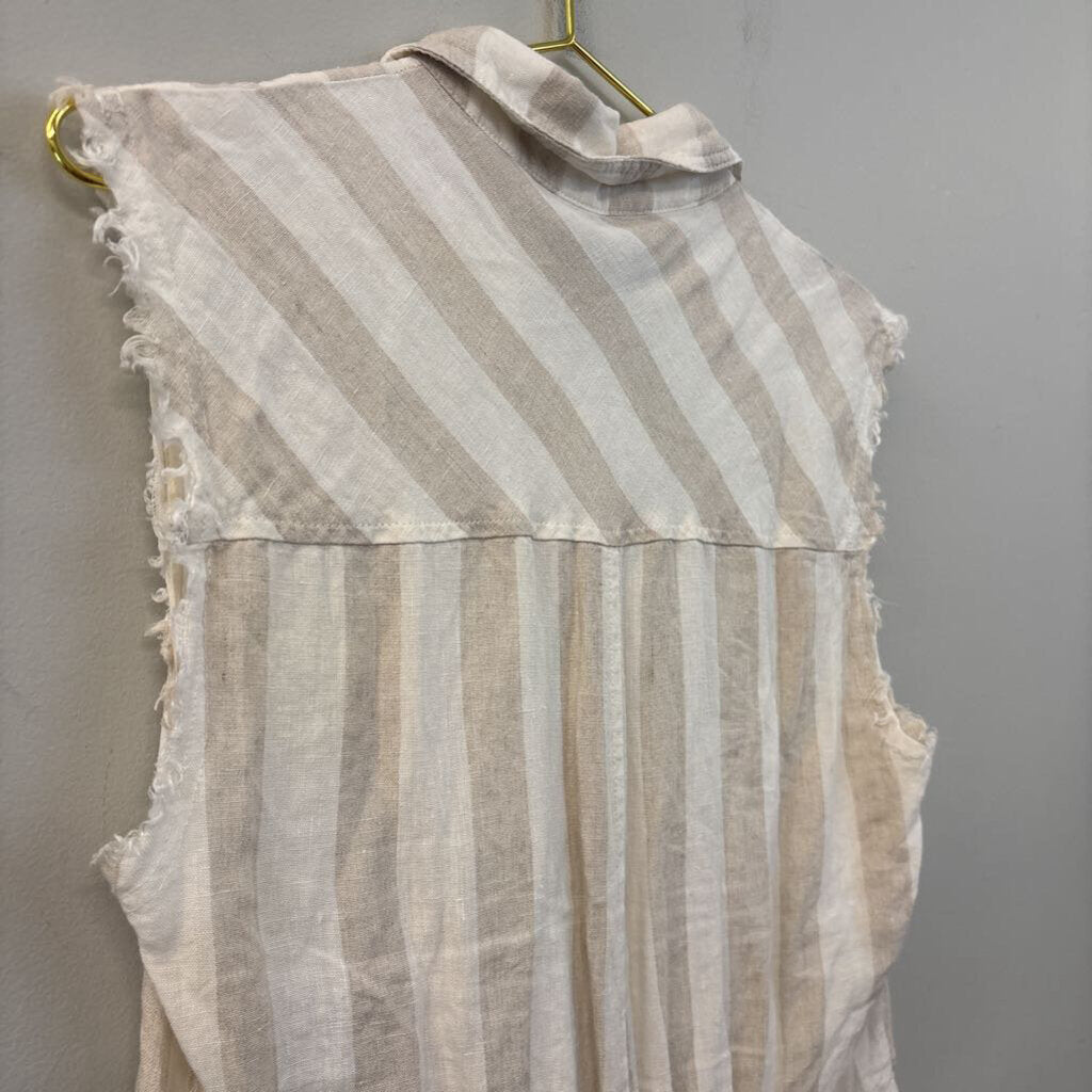 Blank NYC White/ Beige Striped Button Down Romper Small