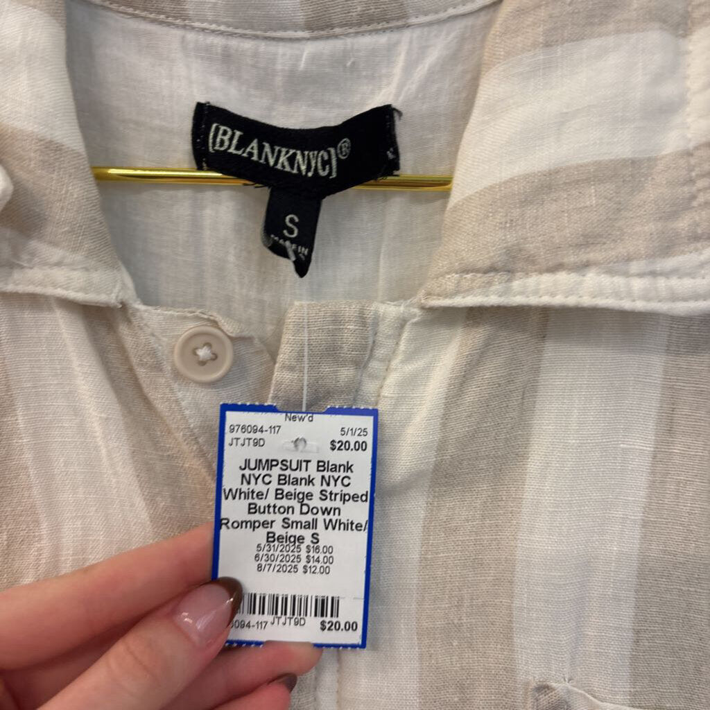 Blank NYC White/ Beige Striped Button Down Romper Small